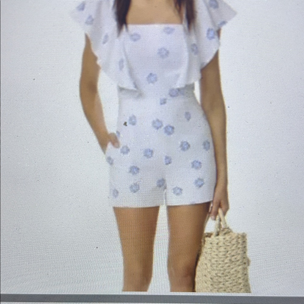 Club Monaco White and Blue Floral romper
